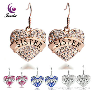 Jenia Sister Heart Charm Custom 18K Gold Plated Jewelry Earrings